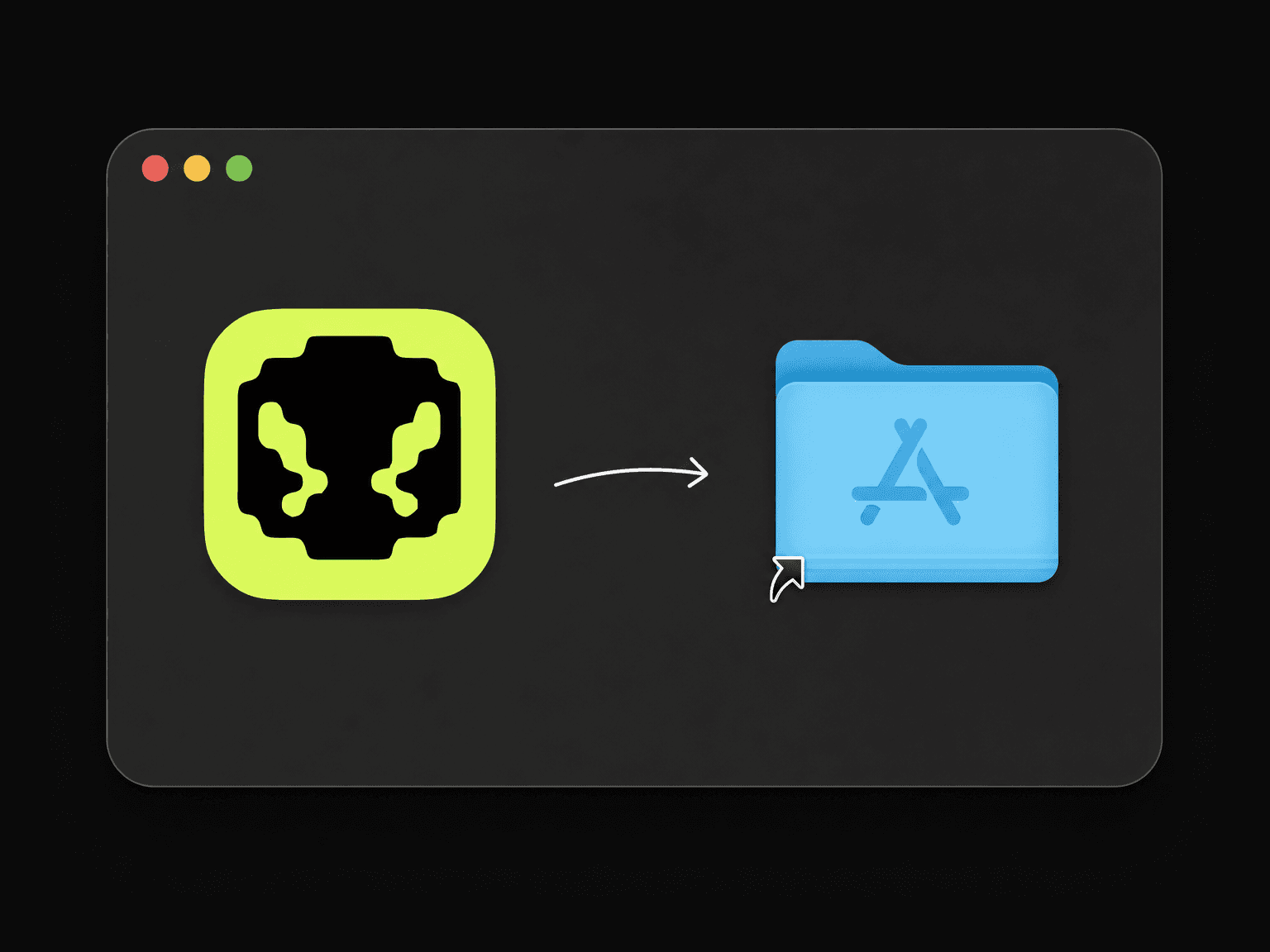 Uma janela de imagem de disco com o ícone do app e uma seta para a pasta Aplicativos